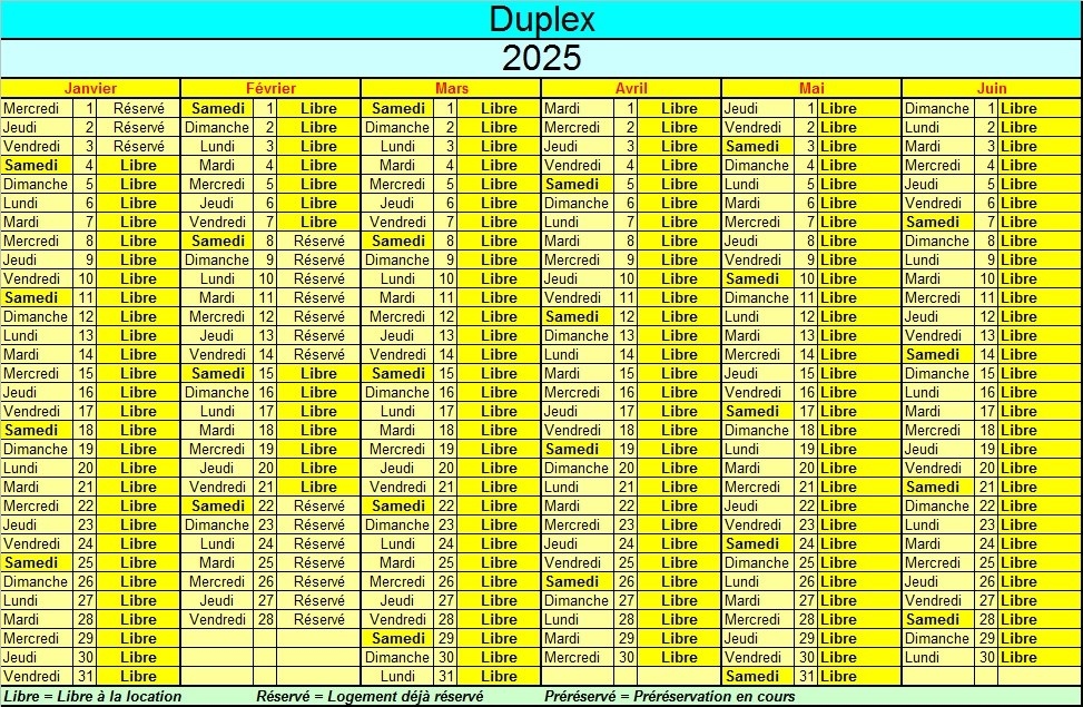 Disponibilités 1er semestre - Duplex Super Besse.