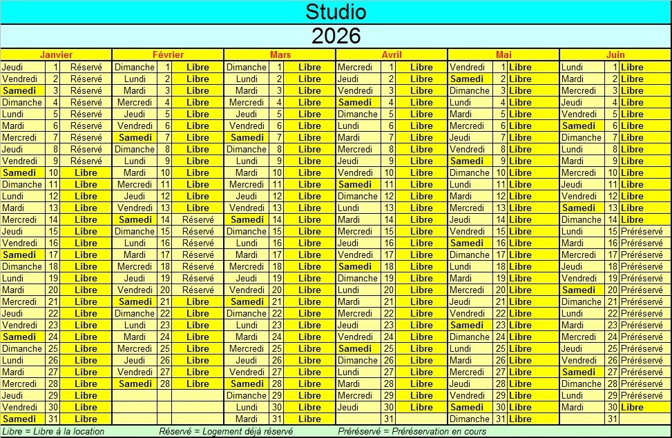 Disponibilités 1er semestre - Studio Super Besse.