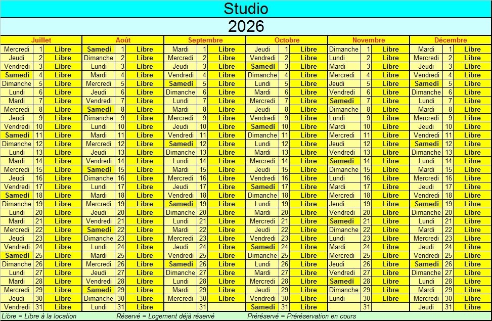 Disponibilités 2ème semestre - Studio Super Besse.