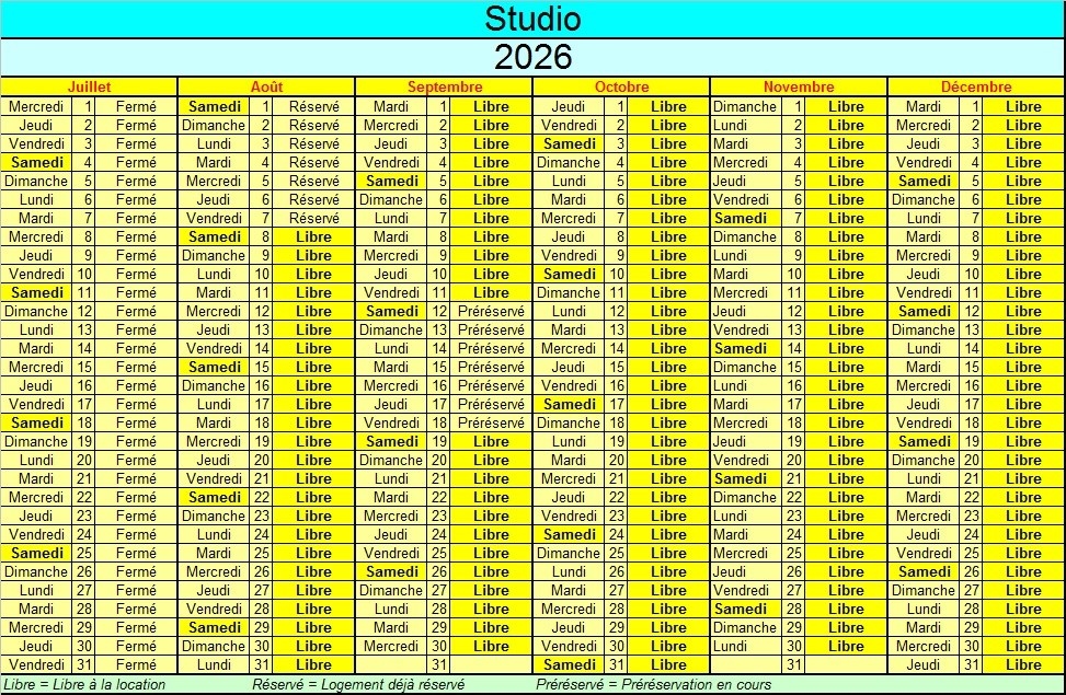 Disponibilités 2ème semestre - Studio Super Besse.